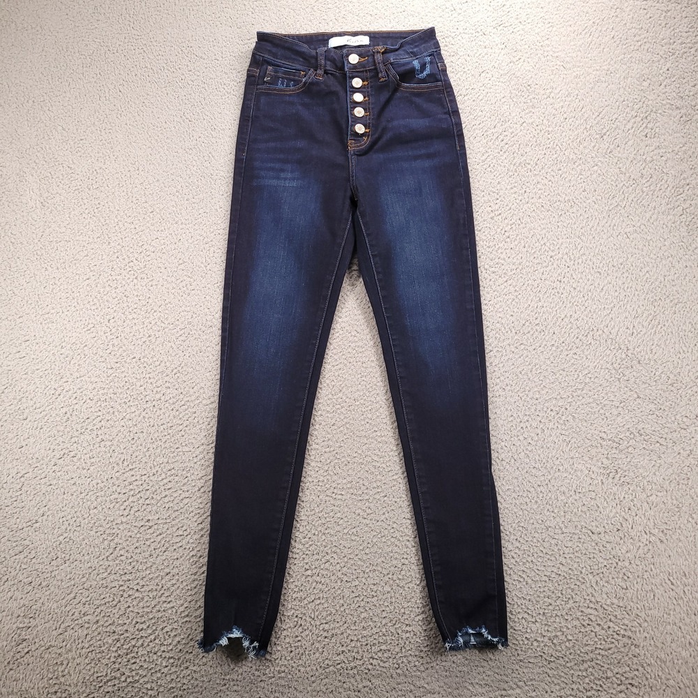 KanCan Skinny Jeans Womens 3/25 Blue High Rise Button Fly Frayed Hem KC7273RH‎
